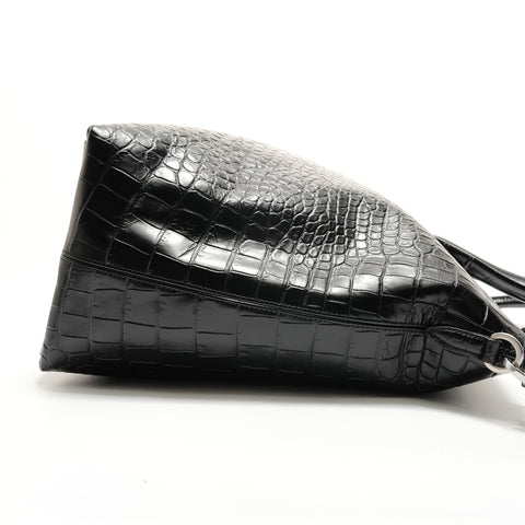 YVES SAINT LAURENT Croco embossed 2WAY Shoulder Bag black WS28895