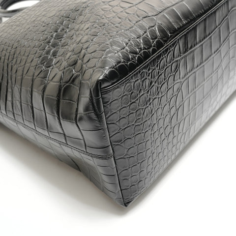 YVES SAINT LAURENT Croco embossed 2WAY Shoulder Bag black WS28895