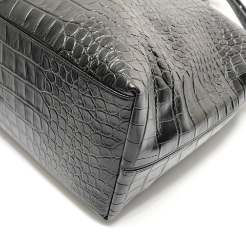 YVES SAINT LAURENT Croco embossed 2WAY Shoulder Bag black WS28895