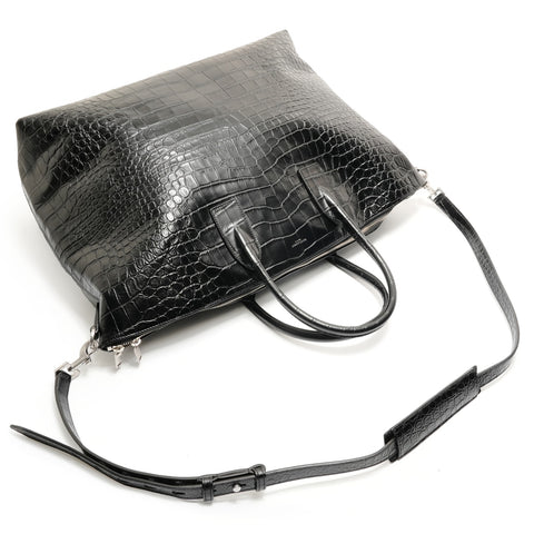 YVES SAINT LAURENT Croco embossed 2WAY Shoulder Bag black WS28895