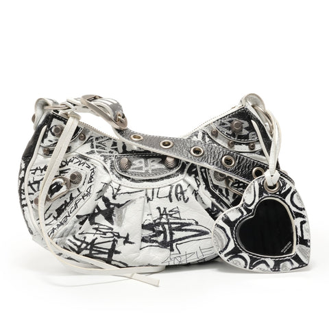 BALENCIAGA Graffiti Lucagol XS Shoulder Bag white WS28898