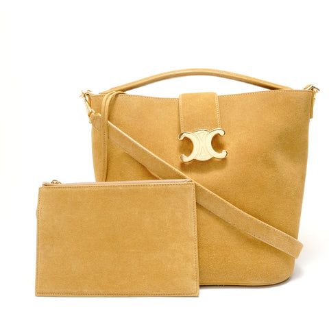 CELINE Medium Louise Metal Gold Shoulder Bag Brown WS28902