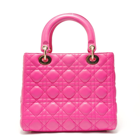 Christian Dior Lady Dior Metal Gold Shoulder Bag pink WS28908