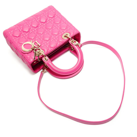 Christian Dior Lady Dior Metal Gold Shoulder Bag pink WS28908