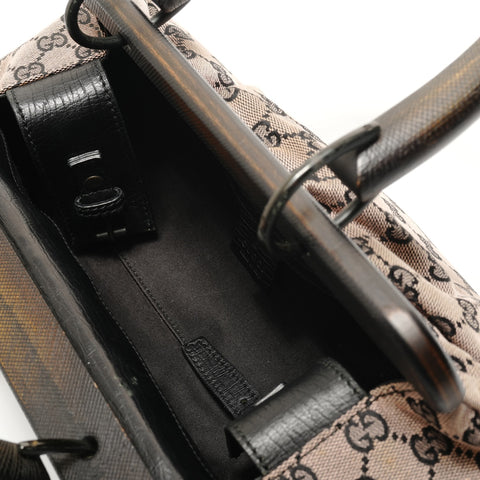 GUCCI GG canvas wood handle Handbag Brown WS28917