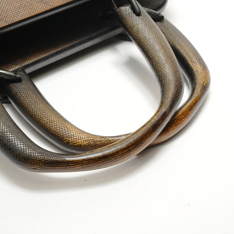 GUCCI GG canvas wood handle Handbag Brown WS28917