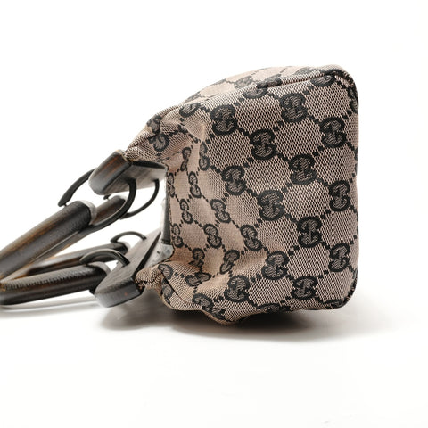 GUCCI GG canvas wood handle Handbag Brown WS28917