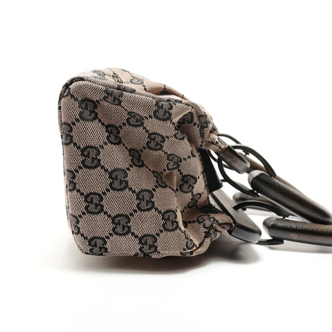 GUCCI GG canvas wood handle Handbag Brown WS28917