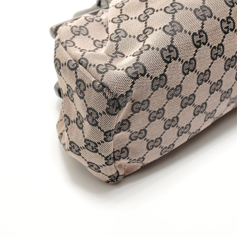 GUCCI GG canvas wood handle Handbag Brown WS28917