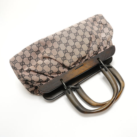 GUCCI GG canvas wood handle Handbag Brown WS28917