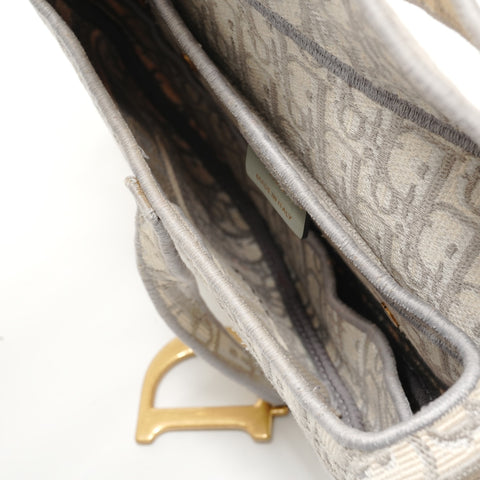 Christian Dior Oblique Embroidered Diary Canvas Saddlebag Shoulder Bag gray WS28919