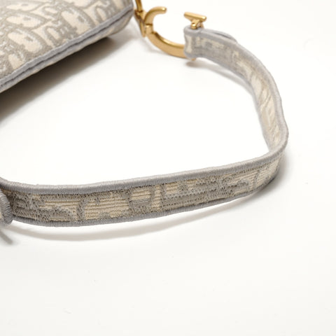 Christian Dior Oblique Embroidered Diary Canvas Saddlebag Shoulder Bag gray WS28919