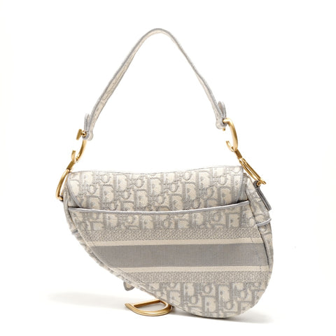 Christian Dior Oblique Embroidered Diary Canvas Saddlebag Shoulder Bag gray WS28919