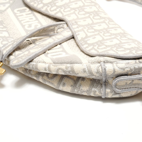 Christian Dior Oblique Embroidered Diary Canvas Saddlebag Shoulder Bag gray WS28919