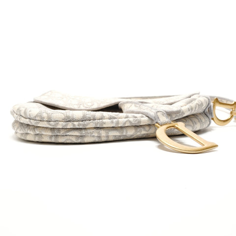 Christian Dior Oblique Embroidered Diary Canvas Saddlebag Shoulder Bag gray WS28919