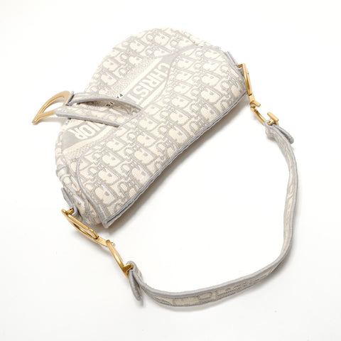 Christian Dior Oblique Embroidered Diary Canvas Saddlebag Shoulder Bag gray WS28919