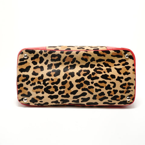 PRADA Leopard Haircalf Ostrich 2-Way Bag Handbag Brown WS28931