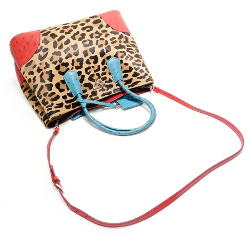 PRADA Leopard Haircalf Ostrich 2-Way Bag Handbag Brown WS28931