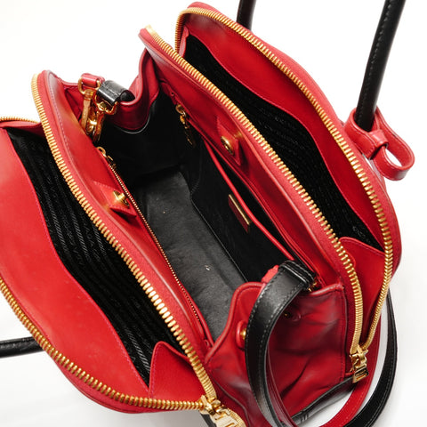 PRADA Soft calf leather, two-tone, 2-way bag Handbag Red WS28932