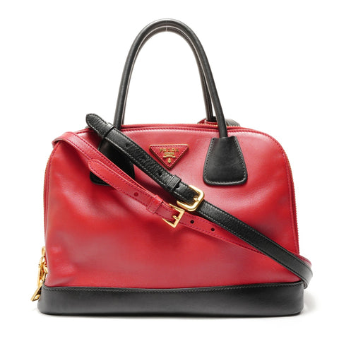 PRADA Soft calf leather, two-tone, 2-way bag Handbag Red WS28932