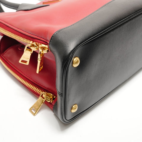 PRADA Soft calf leather, two-tone, 2-way bag Handbag Red WS28932