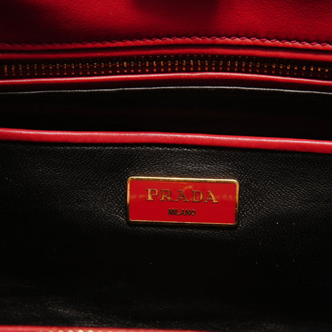 PRADA Soft calf leather, two-tone, 2-way bag Handbag Red WS28932