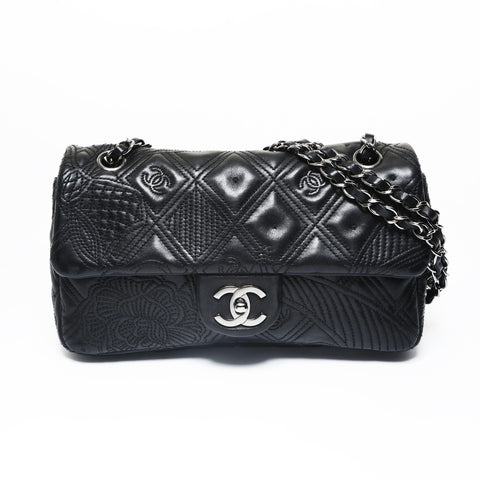 CHANEL Camellia Chain Shoulder Lamb Shoulder Bag black WS28947