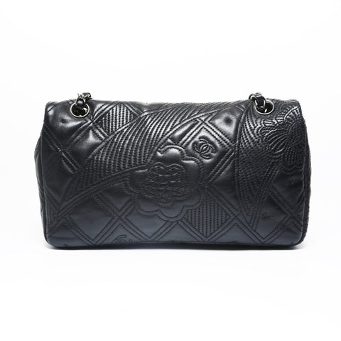CHANEL Camellia Chain Shoulder Lamb Shoulder Bag black WS28947