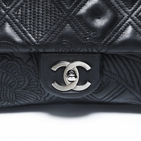 CHANEL Camellia Chain Shoulder Lamb Shoulder Bag black WS28947