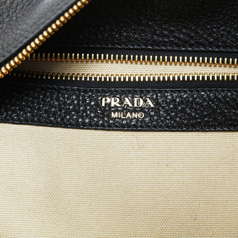 PRADA Vitello Daino Leather Duffle Bag 2-Way Shoulder Bag black WS28951
