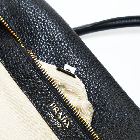 PRADA Vitello Daino Leather Duffle Bag 2-Way Shoulder Bag black WS28951