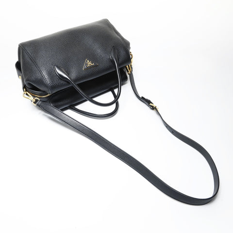 PRADA Vitello Daino Leather Duffle Bag 2-Way Shoulder Bag black WS28951