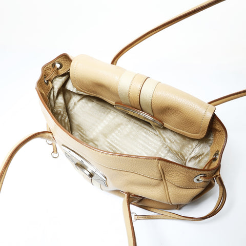 PRADA Python buckle tote bag, leather, LN09611 Shoulder Bag beige WS28953