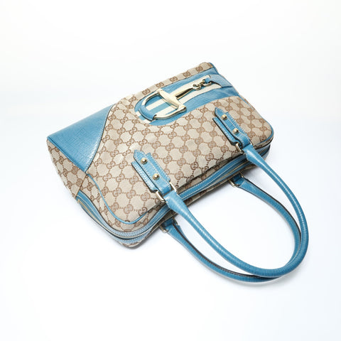 GUCCI Deca Horsebit GG Canvas Shoulder Bag Brown WS28957