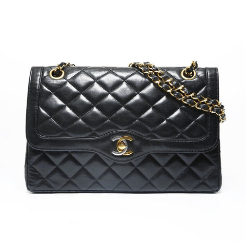 CHANEL Mattasse double flap Shoulder Bag black WS28958