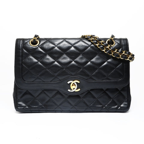 CHANEL Series 0, 1985-1986, Matelass Double Flap Shoulder Bag black WS28960
