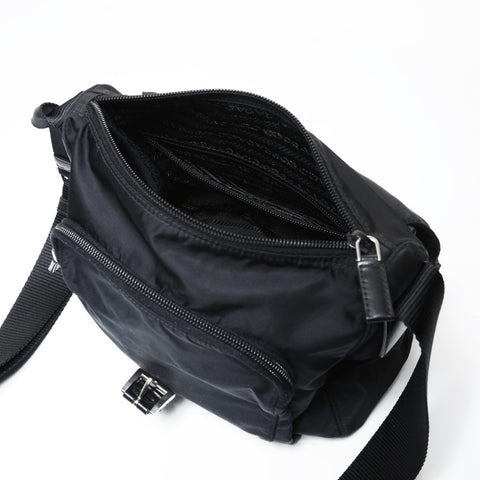 PRADA Nylon triangle logo Shoulder Bag black WS28962