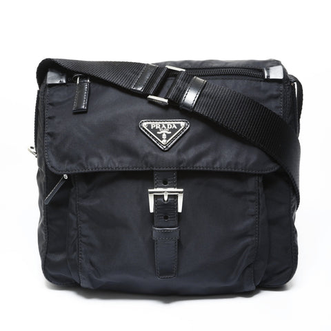 PRADA Nylon triangle logo Shoulder Bag black WS28962