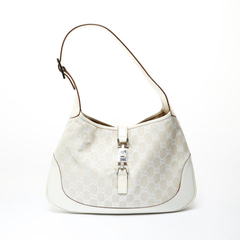 GUCCI GG Canvas One Belt Jackie Shoulder Bag white WS28964