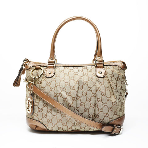 GUCCI GG Canvas Sukey 2-way Glitter Shoulder Bag Brown WS28966