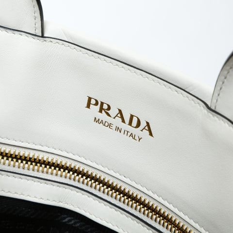 PRADA Symbol Topstitch Leather Shoulder Bag white WS28973