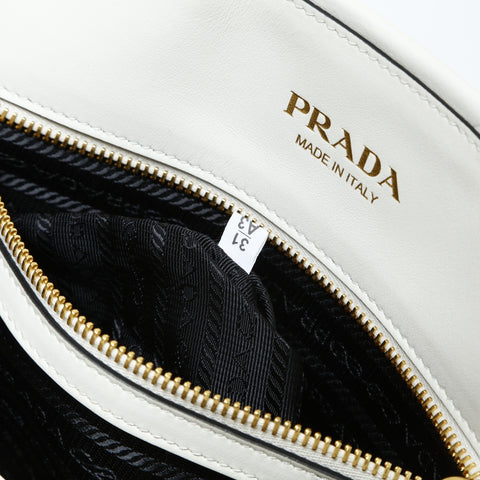 PRADA Symbol Topstitch Leather Shoulder Bag white WS28973