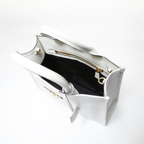 PRADA Symbol Topstitch Leather Shoulder Bag white WS28973