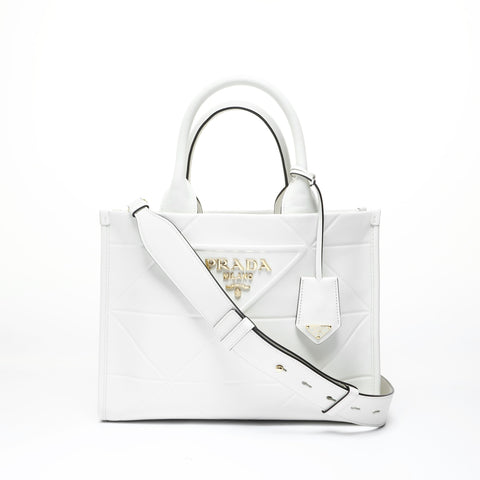 PRADA Symbol Topstitch Leather Shoulder Bag white WS28973