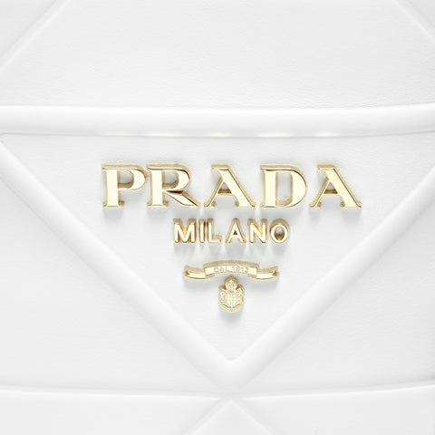 PRADA Symbol Topstitch Leather Shoulder Bag white WS28973