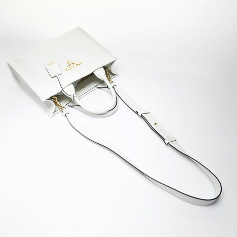 PRADA Symbol Topstitch Leather Shoulder Bag white WS28973