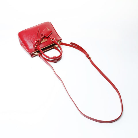 PRADA Saffiano Leather Patent 2-Way Bag Shoulder Bag Red WS28977
