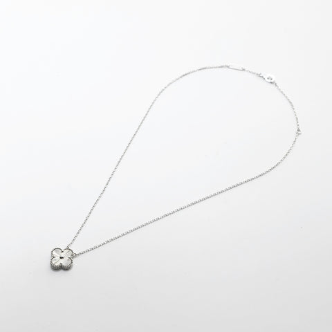Van Cleef & Arpels Au750 Alhambra Guilloche White Gold Necklace Silver WS28981