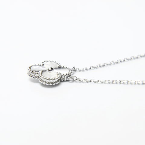 Van Cleef & Arpels Au750 Alhambra Guilloche White Gold Necklace Silver WS28981