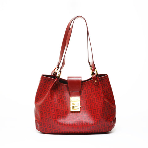 FENDI Zucchino Tote Bag (PVC) Shoulder Bag Red WS28989